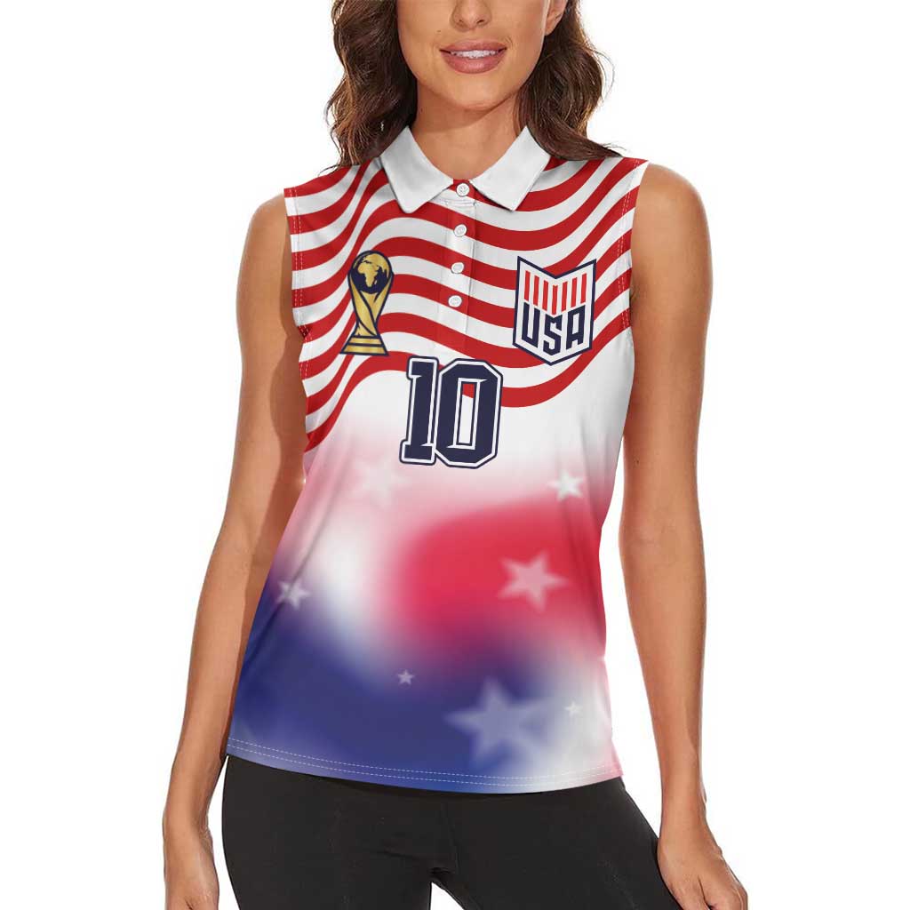 Custom United States Soccer Women Sleeveless Polo Shirt American Flag Sporty Style