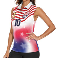 Custom United States Soccer Women Sleeveless Polo Shirt American Flag Sporty Style