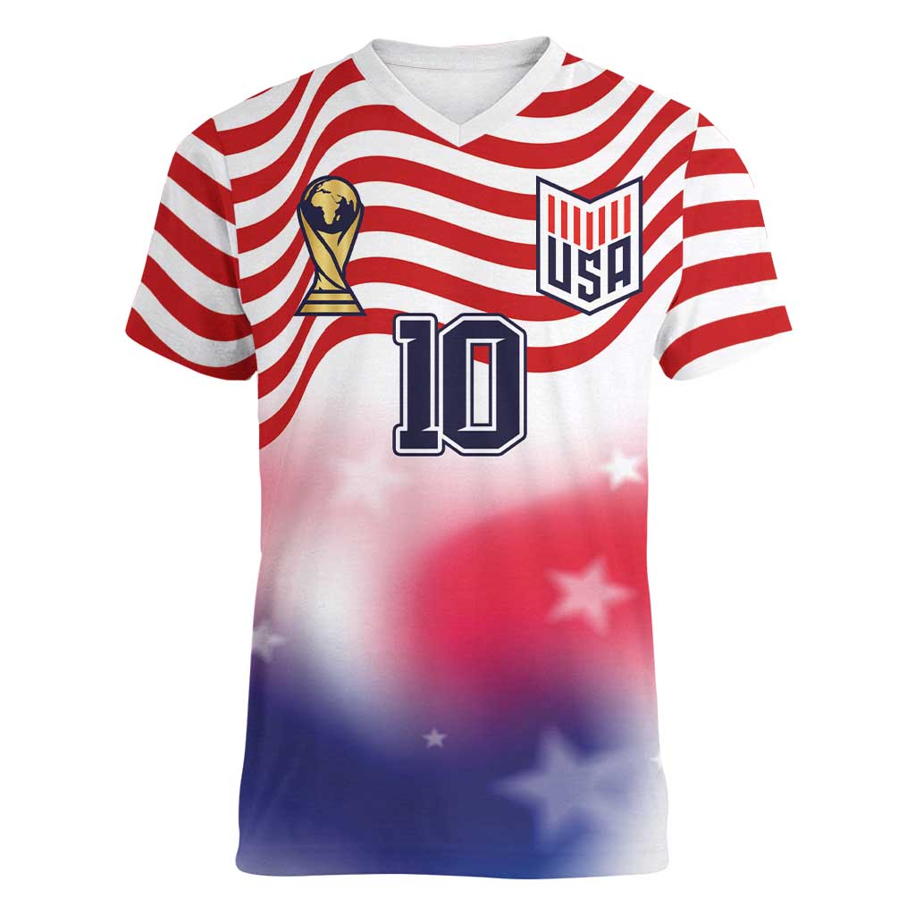 Custom United States Soccer Women V-Neck T-Shirt American Flag Sporty Style
