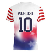 Custom United States Soccer Women V-Neck T-Shirt American Flag Sporty Style