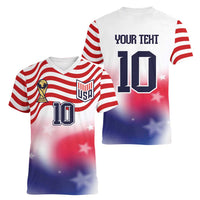 Custom United States Soccer Women V-Neck T-Shirt American Flag Sporty Style