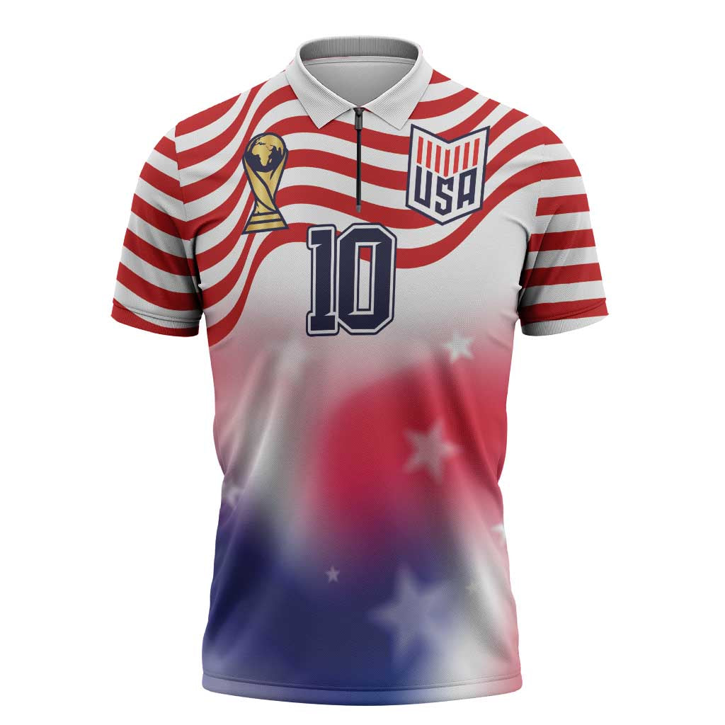 Custom United States Soccer Zipper Polo Shirt American Flag Sporty Style