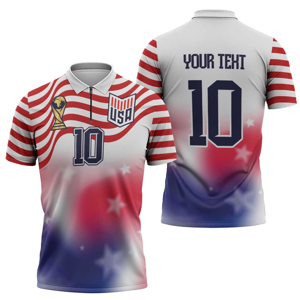 Custom United States Soccer Zipper Polo Shirt American Flag Sporty Style
