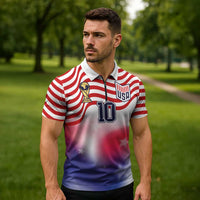 Custom United States Soccer Zipper Polo Shirt American Flag Sporty Style