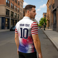 Custom United States Soccer Zipper Polo Shirt American Flag Sporty Style