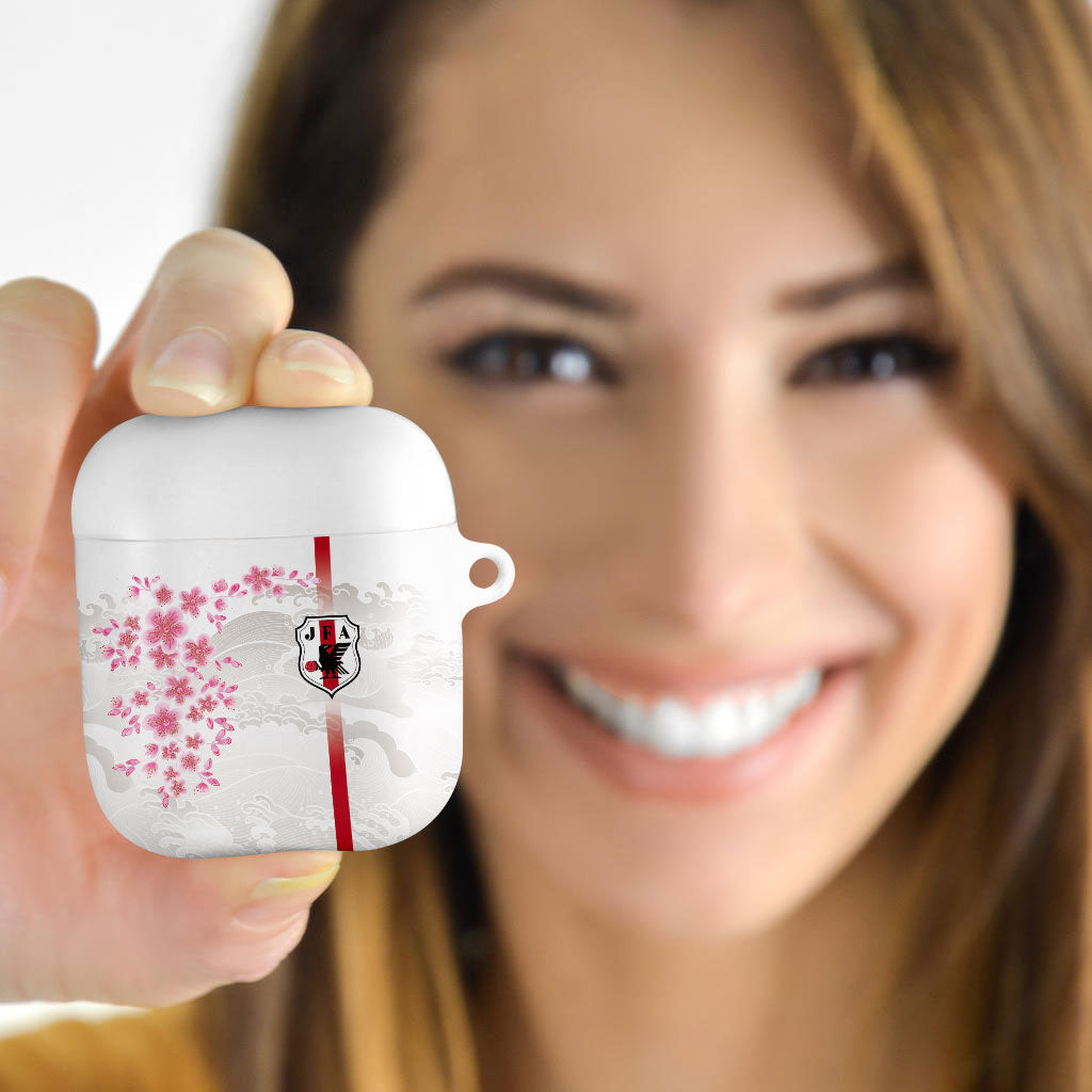 Japan National Football AirPods Case Cherry Blossom Sakura Wave Traditional Graphic Art