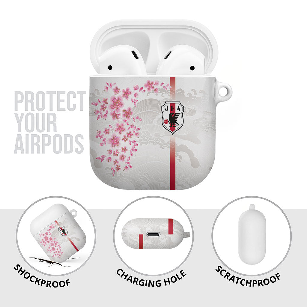 Japan National Football AirPods Case Cherry Blossom Sakura Wave Traditional Graphic Art