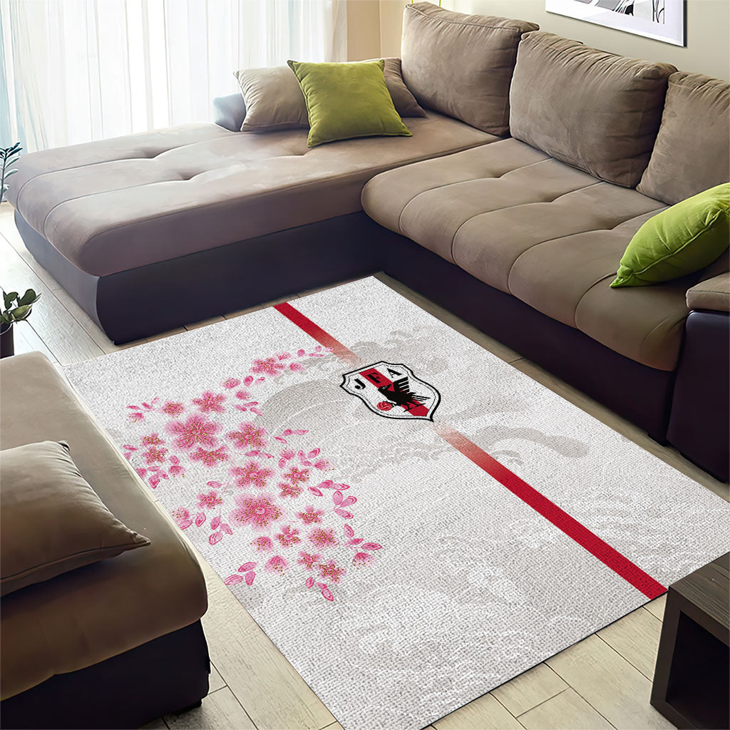 Japan National Football Area Rug Cherry Blossom Sakura Wave Traditional Graphic Art