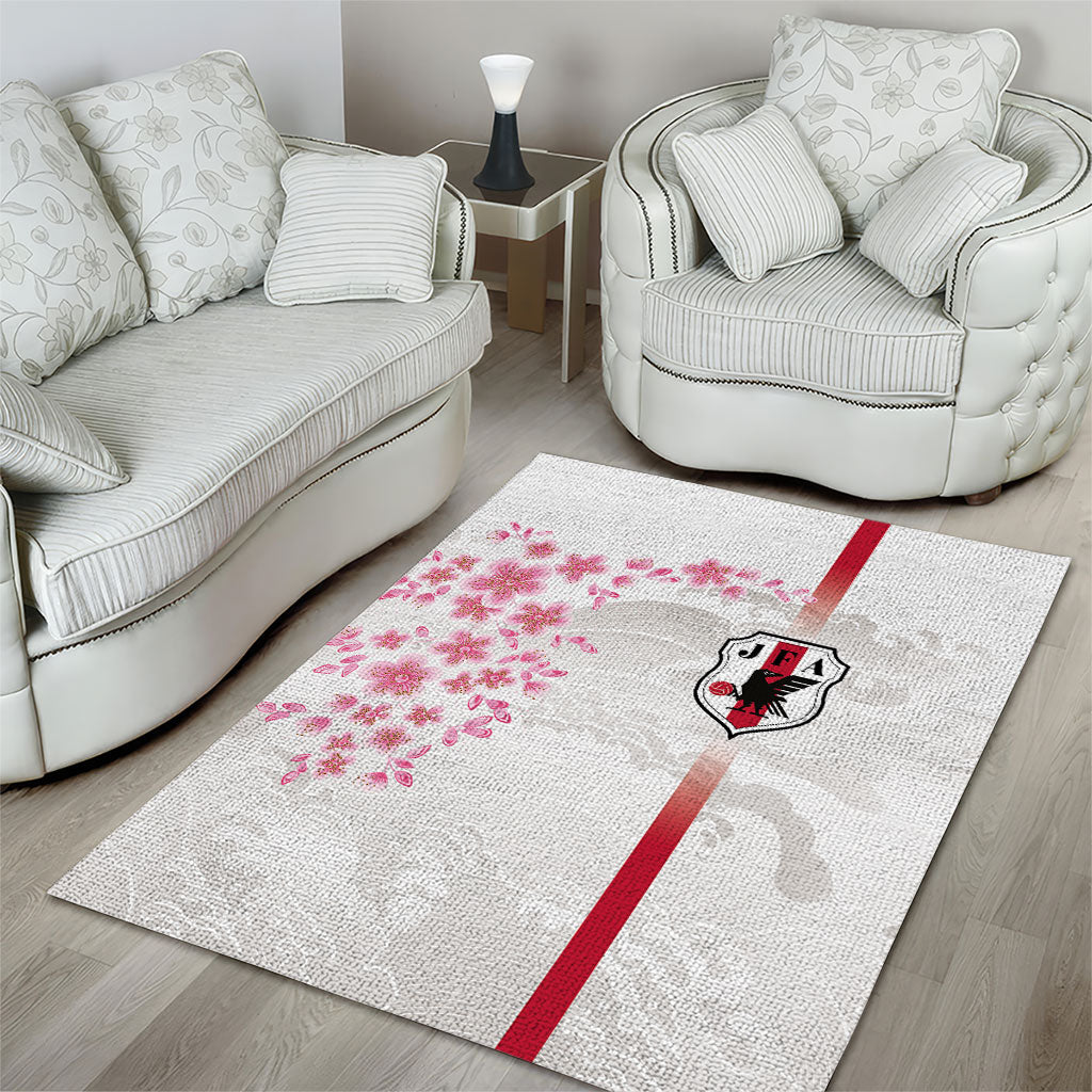 Japan National Football Area Rug Cherry Blossom Sakura Wave Traditional Graphic Art