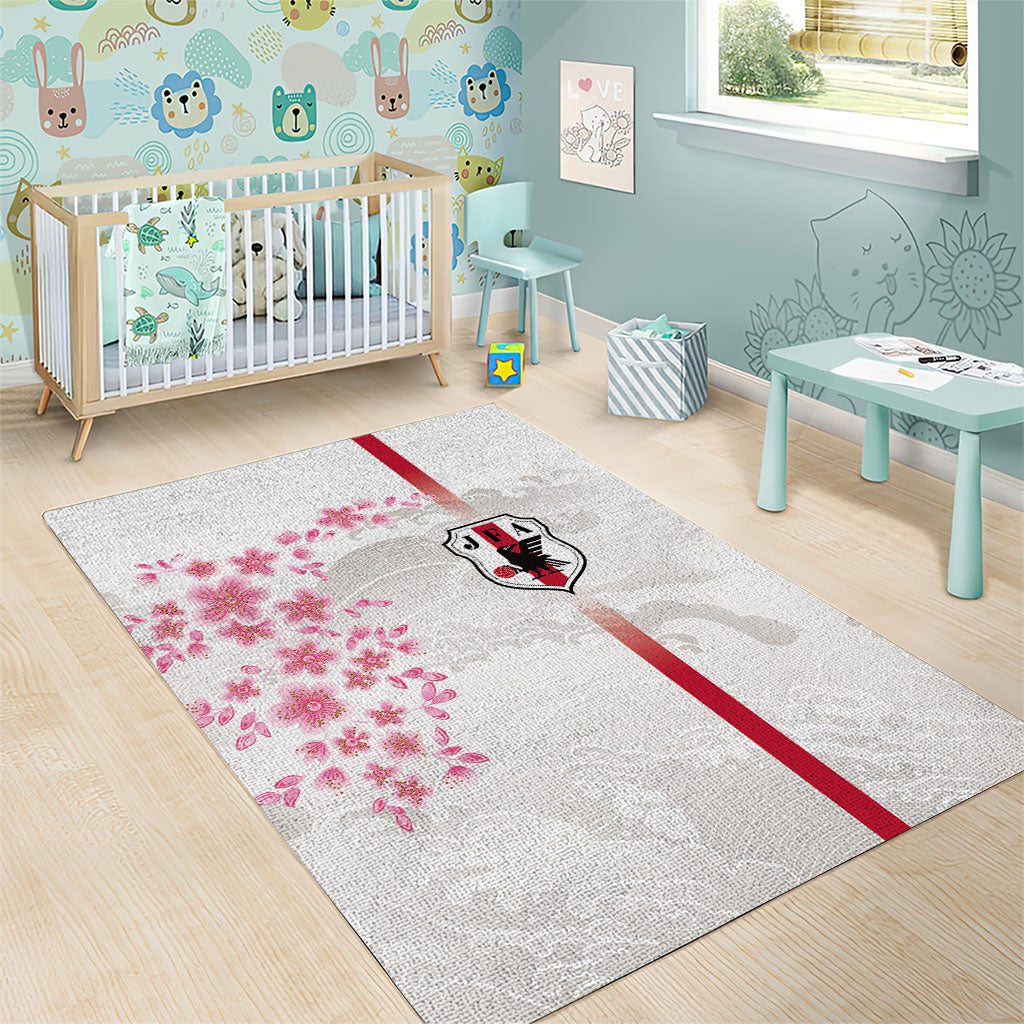 Japan National Football Area Rug Cherry Blossom Sakura Wave Traditional Graphic Art