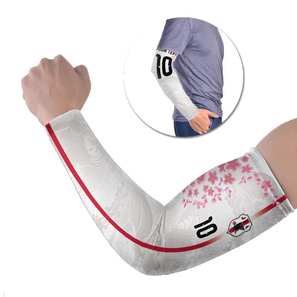 Custom Japan National Football Arm Sleeves Cherry Blossom Sakura Wave Traditional Graphic Art