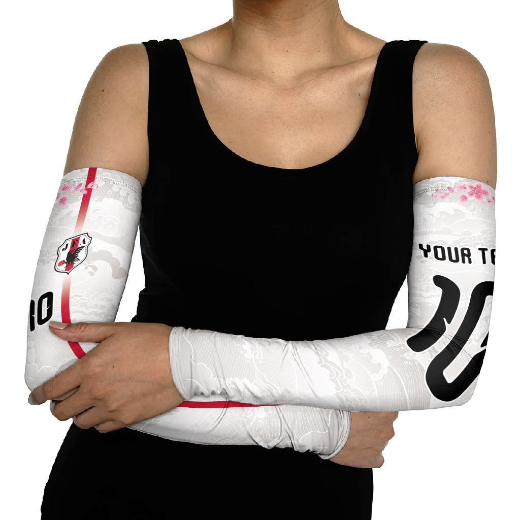 Custom Japan National Football Arm Sleeves Cherry Blossom Sakura Wave Traditional Graphic Art