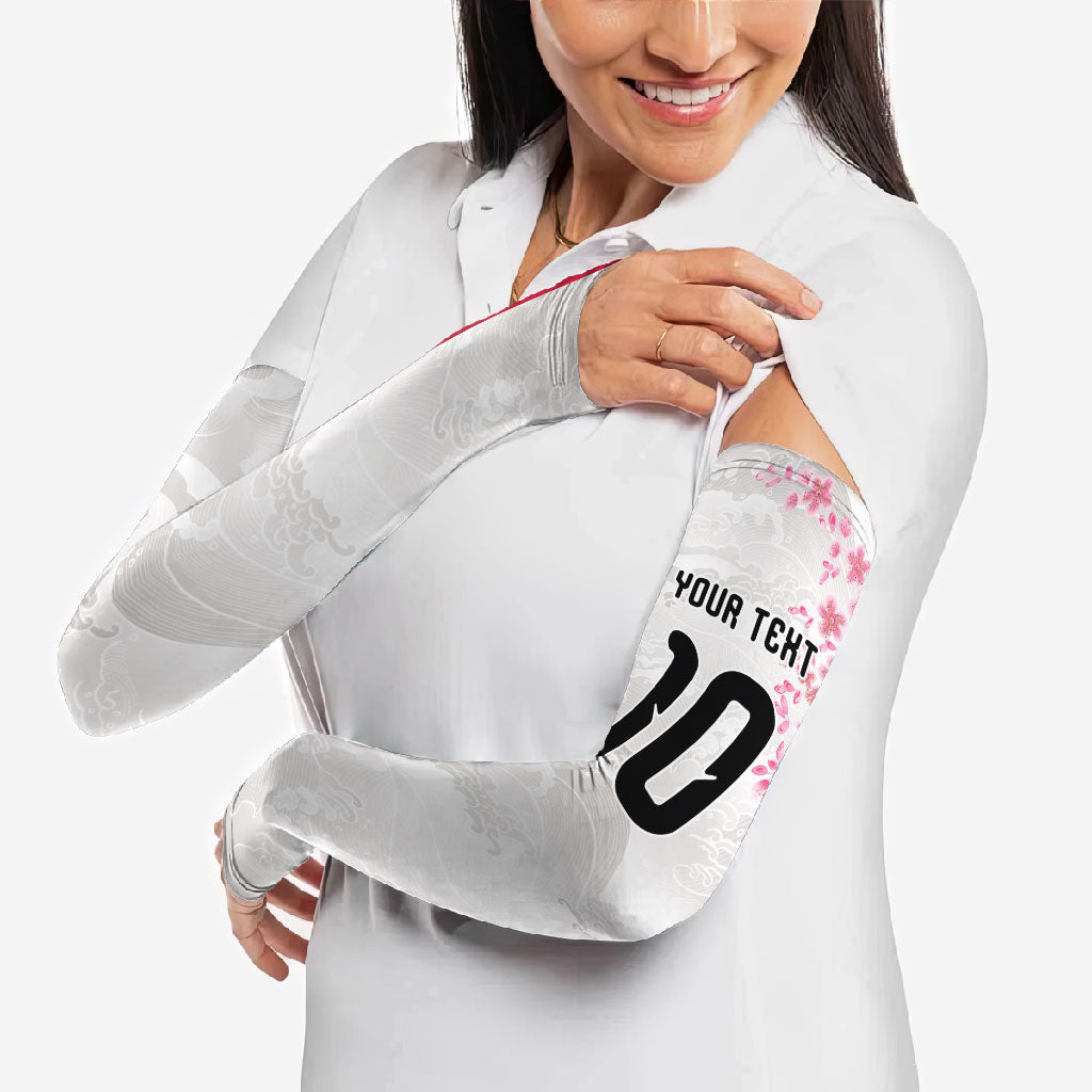 Custom Japan National Football Arm Sleeves Cherry Blossom Sakura Wave Traditional Graphic Art