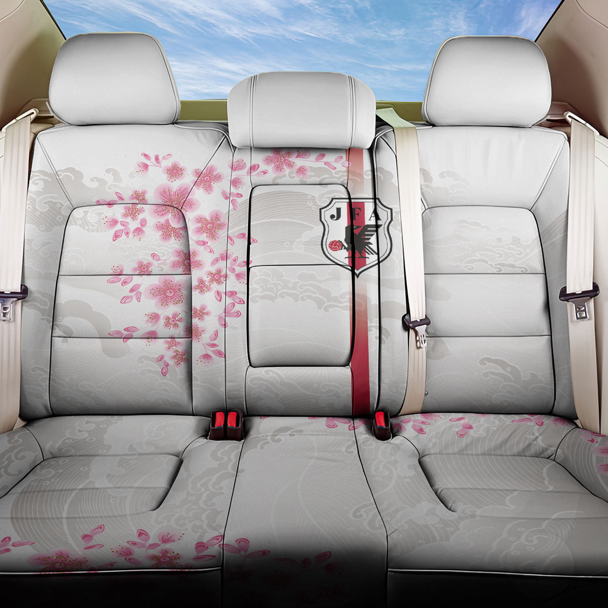Japan National Football Back Car Seat Cover Cherry Blossom Sakura Wave Traditional Graphic Art