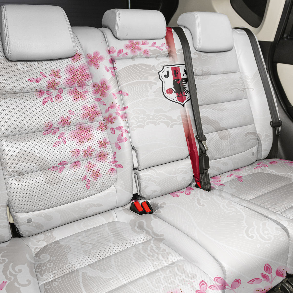 Japan National Football Back Car Seat Cover Cherry Blossom Sakura Wave Traditional Graphic Art
