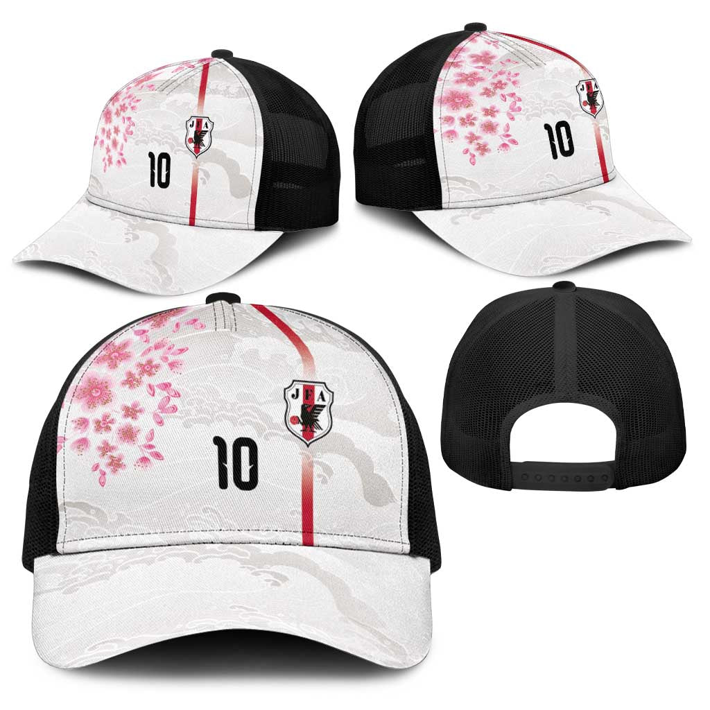 Custom Japan National Football Baseball Net Cap Cherry Blossom Sakura Wave Traditional Graphic Art