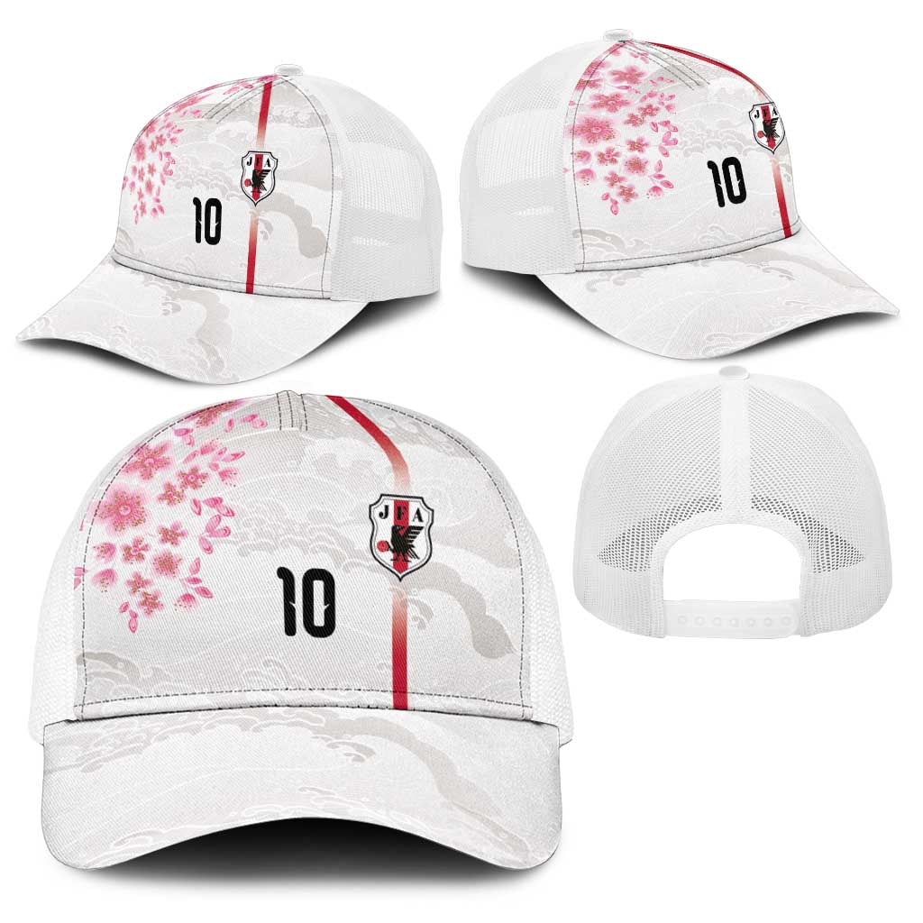 Custom Japan National Football Baseball Net Cap Cherry Blossom Sakura Wave Traditional Graphic Art