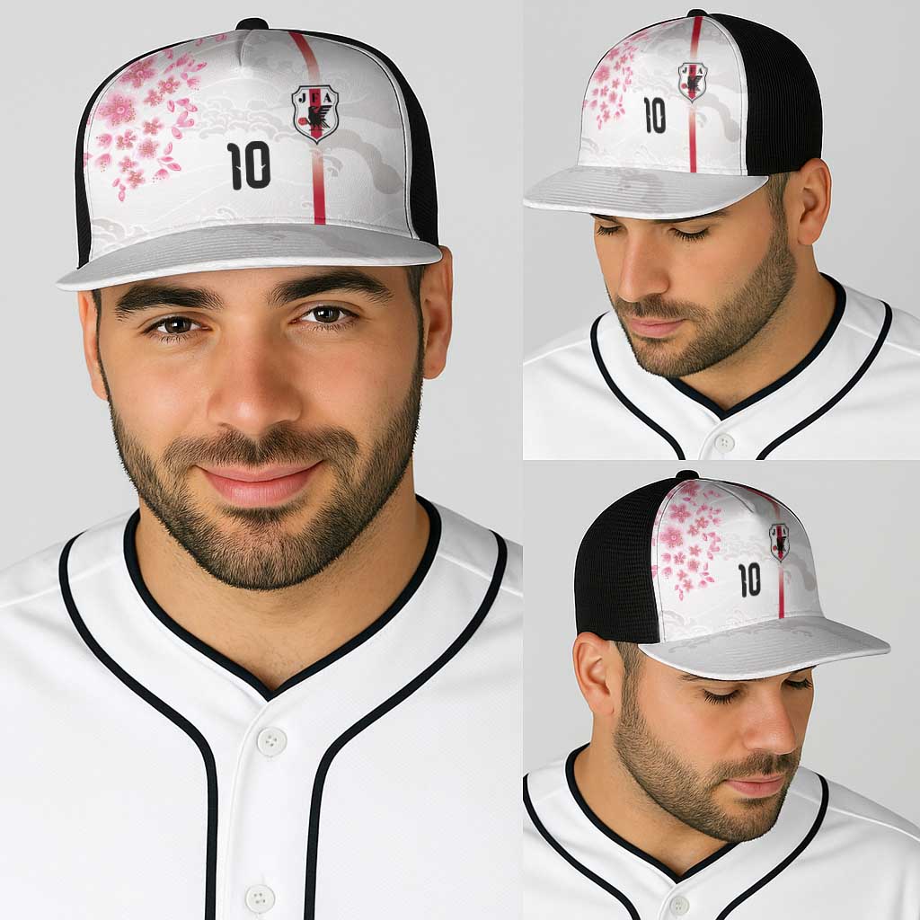 Custom Japan National Football Baseball Net Cap Cherry Blossom Sakura Wave Traditional Graphic Art