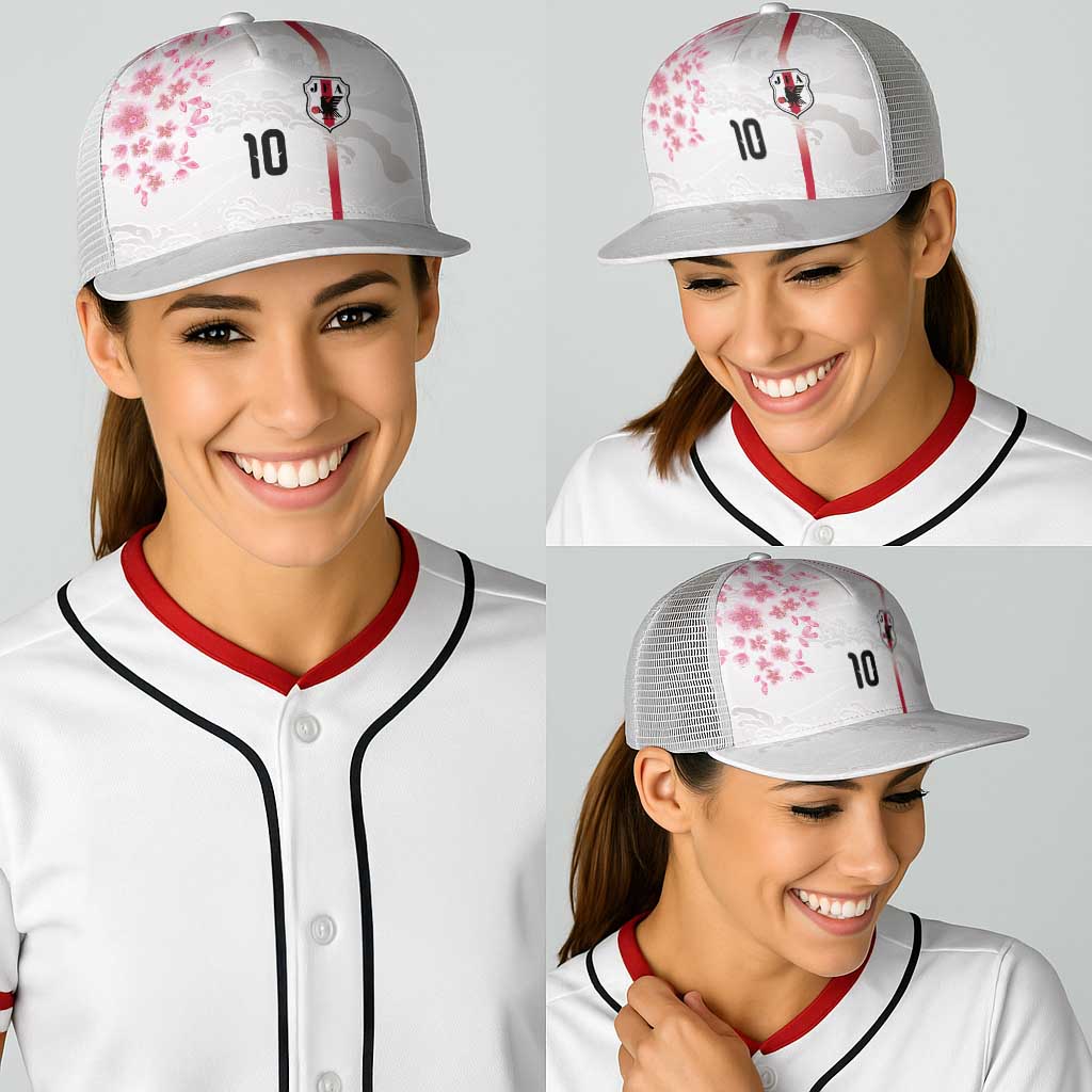Custom Japan National Football Baseball Net Cap Cherry Blossom Sakura Wave Traditional Graphic Art