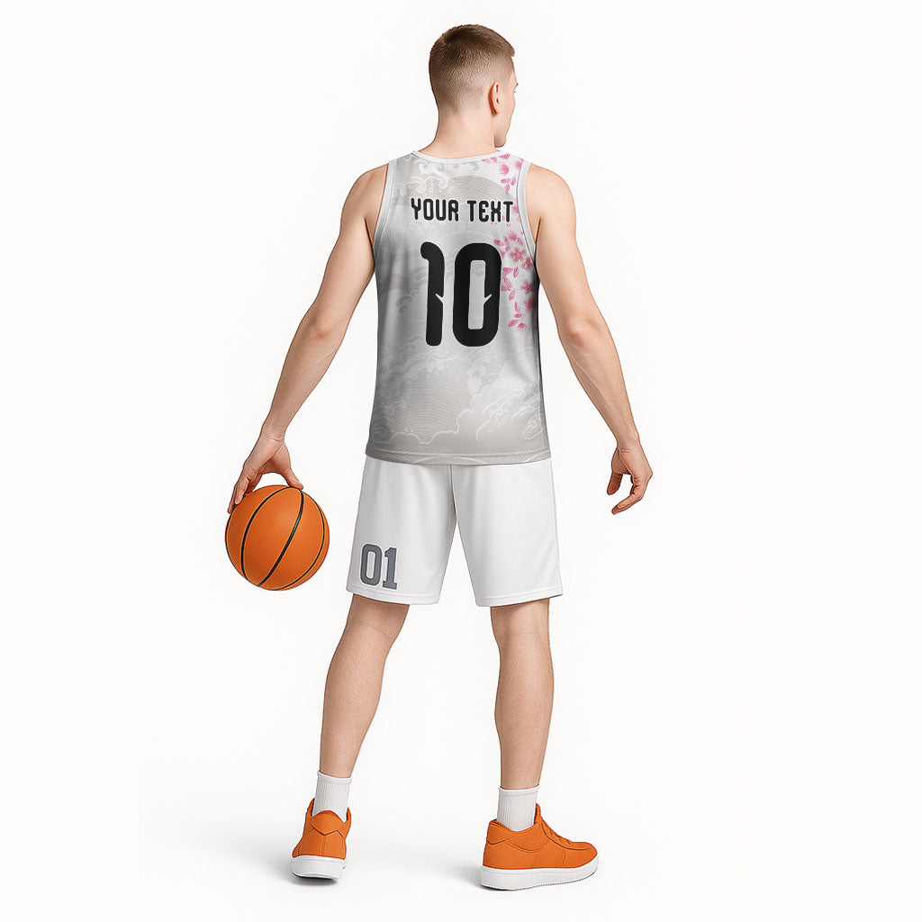 Custom Japan National Football Basketball Jersey Cherry Blossom Sakura Wave Traditional Graphic Art