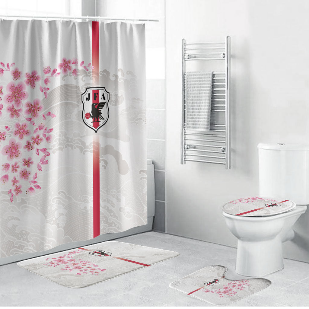 Japan National Football Bathroom Set Cherry Blossom Sakura Wave Traditional Graphic Art