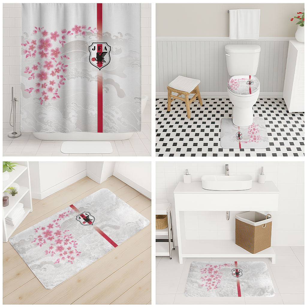 Japan National Football Bathroom Set Cherry Blossom Sakura Wave Traditional Graphic Art