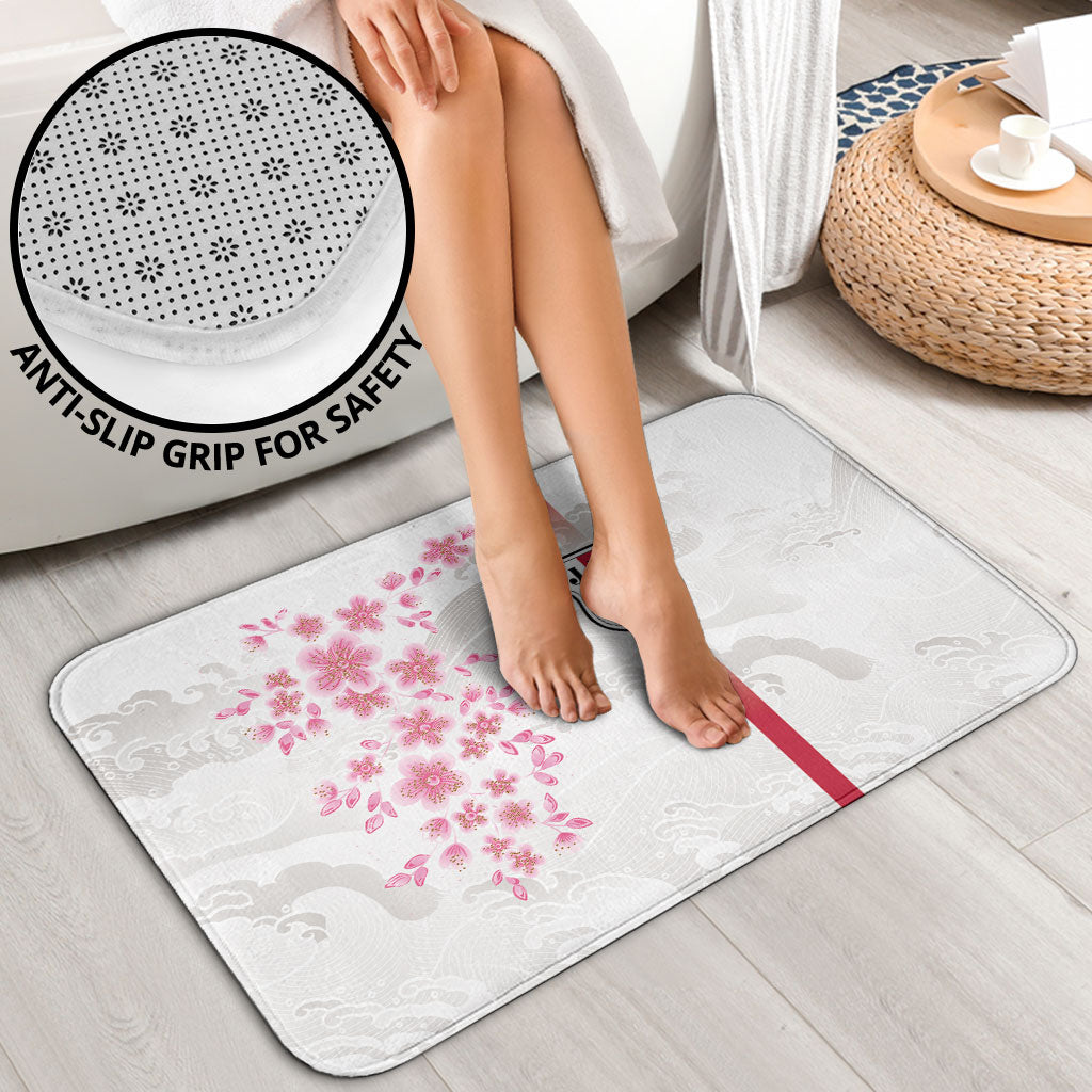 Japan National Football Bathroom Set Cherry Blossom Sakura Wave Traditional Graphic Art