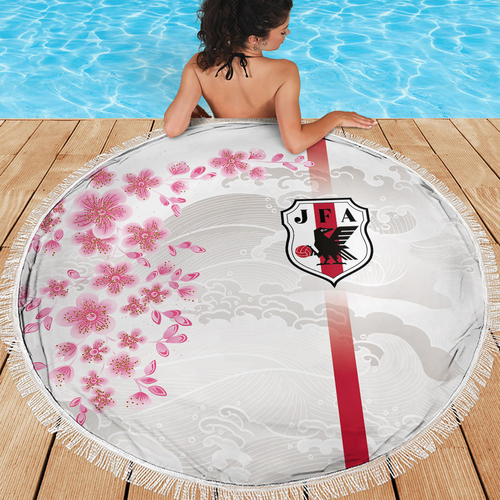Japan National Football Beach Blanket Cherry Blossom Sakura Wave Traditional Graphic Art