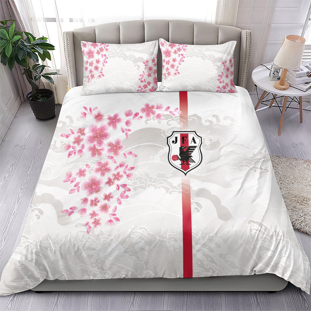 Japan National Football Bedding Set Cherry Blossom Sakura Wave Traditional Graphic Art