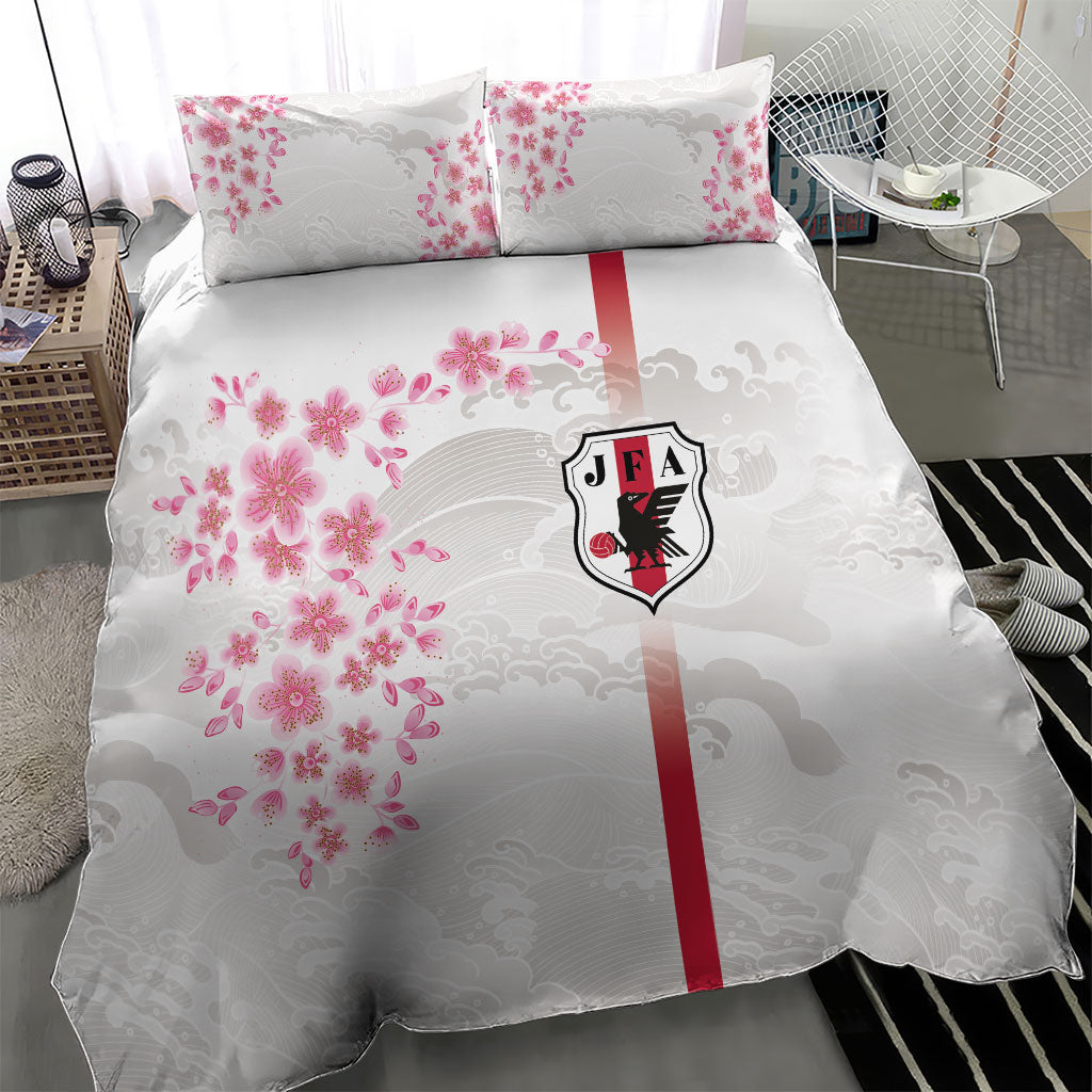 Japan National Football Bedding Set Cherry Blossom Sakura Wave Traditional Graphic Art