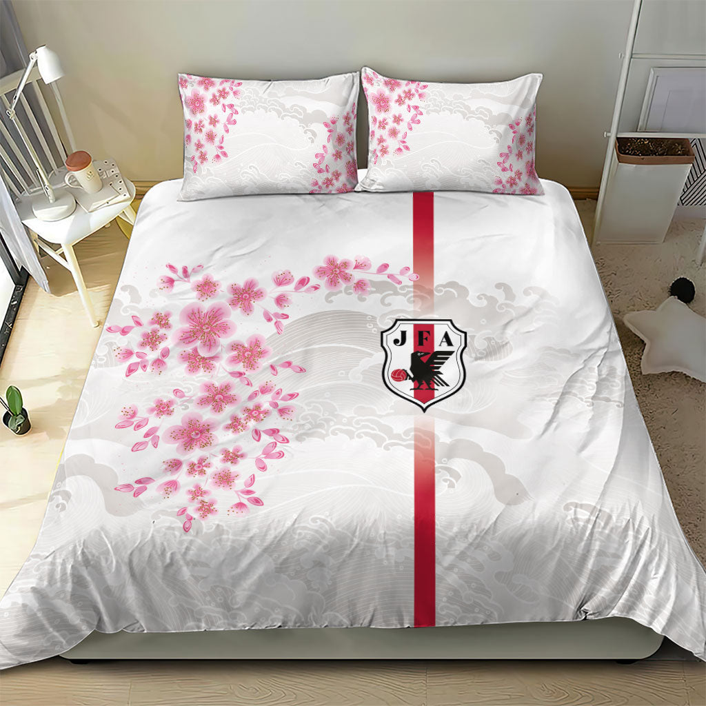 Japan National Football Bedding Set Cherry Blossom Sakura Wave Traditional Graphic Art