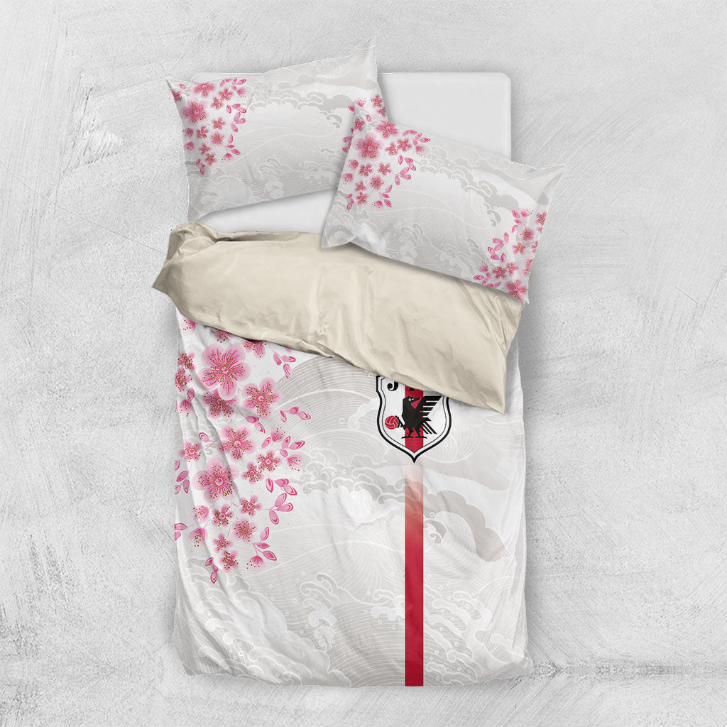 Japan National Football Bedding Set Cherry Blossom Sakura Wave Traditional Graphic Art