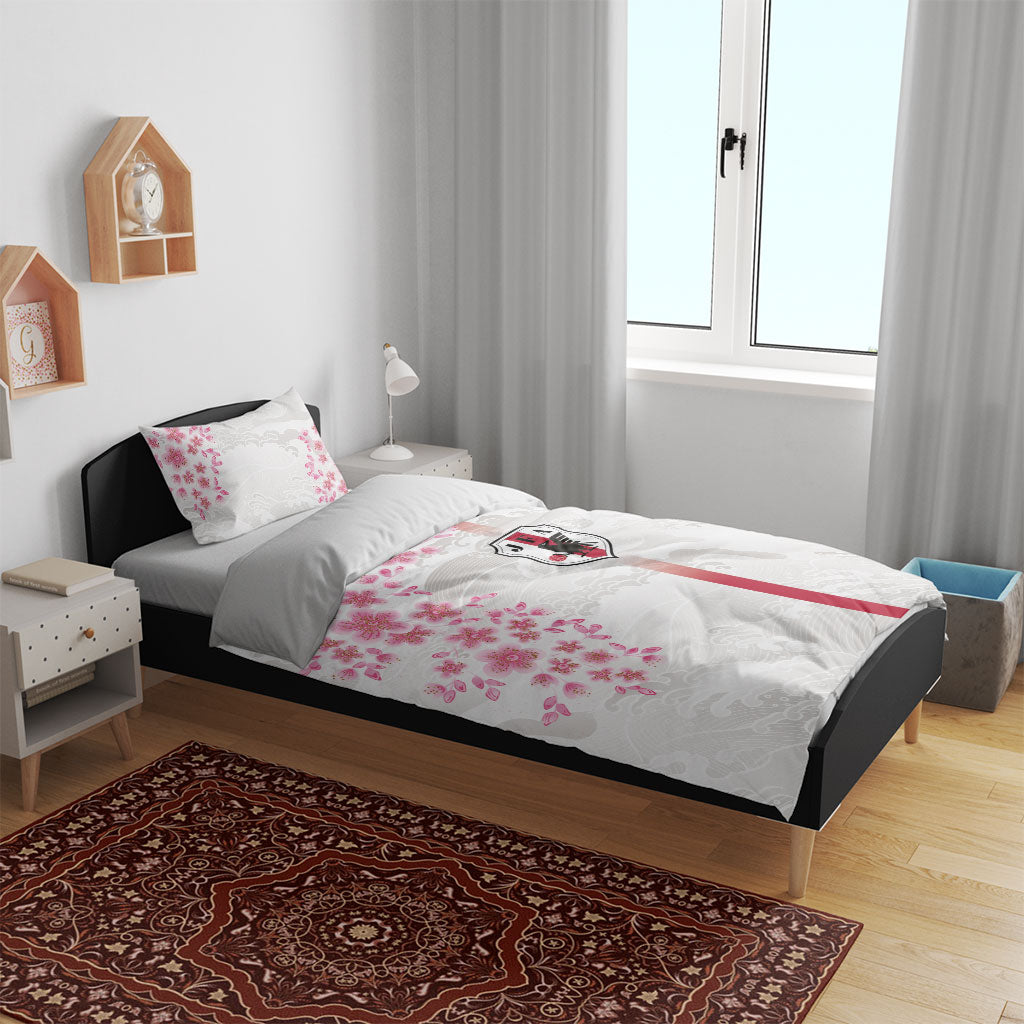 Japan National Football Bedding Set Cherry Blossom Sakura Wave Traditional Graphic Art