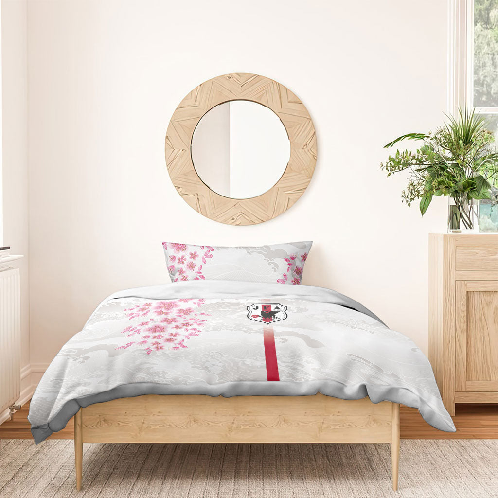 Japan National Football Bedding Set Cherry Blossom Sakura Wave Traditional Graphic Art