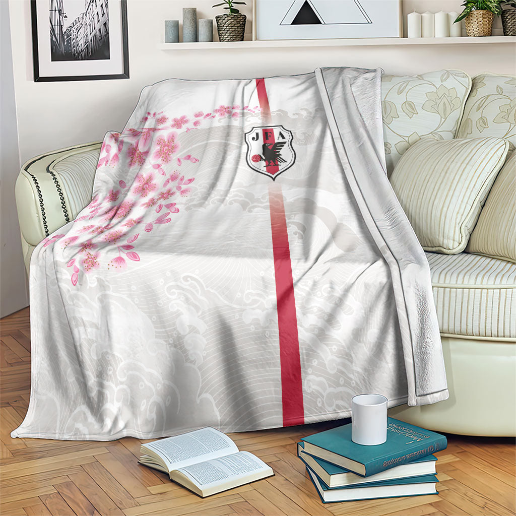 Japan National Football Blanket Cherry Blossom Sakura Wave Traditional Graphic Art