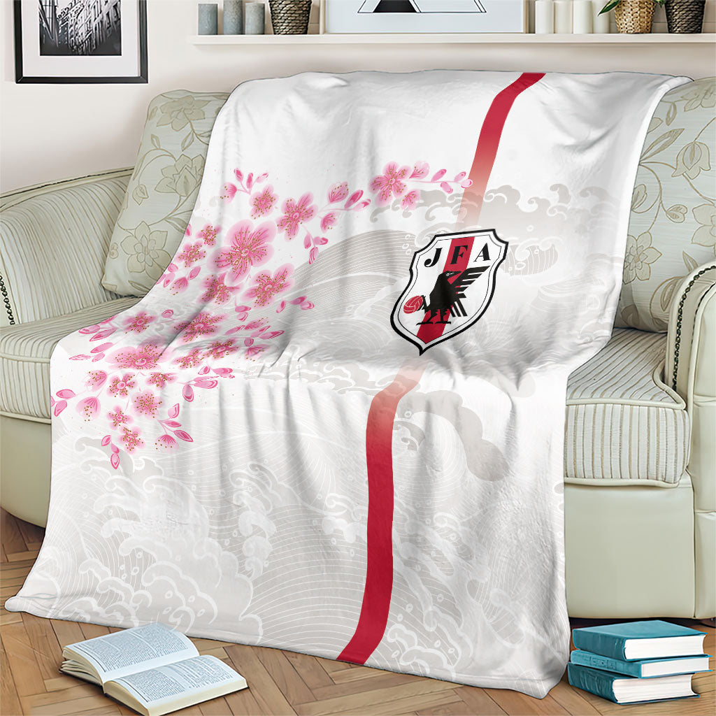 Japan National Football Blanket Cherry Blossom Sakura Wave Traditional Graphic Art