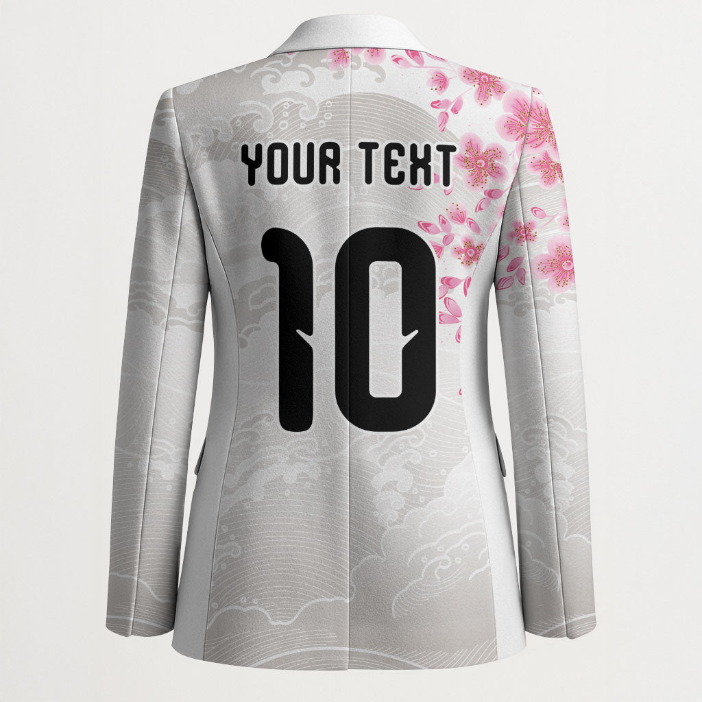 Custom Japan National Football Blazer Cherry Blossom Sakura Wave Traditional Graphic Art
