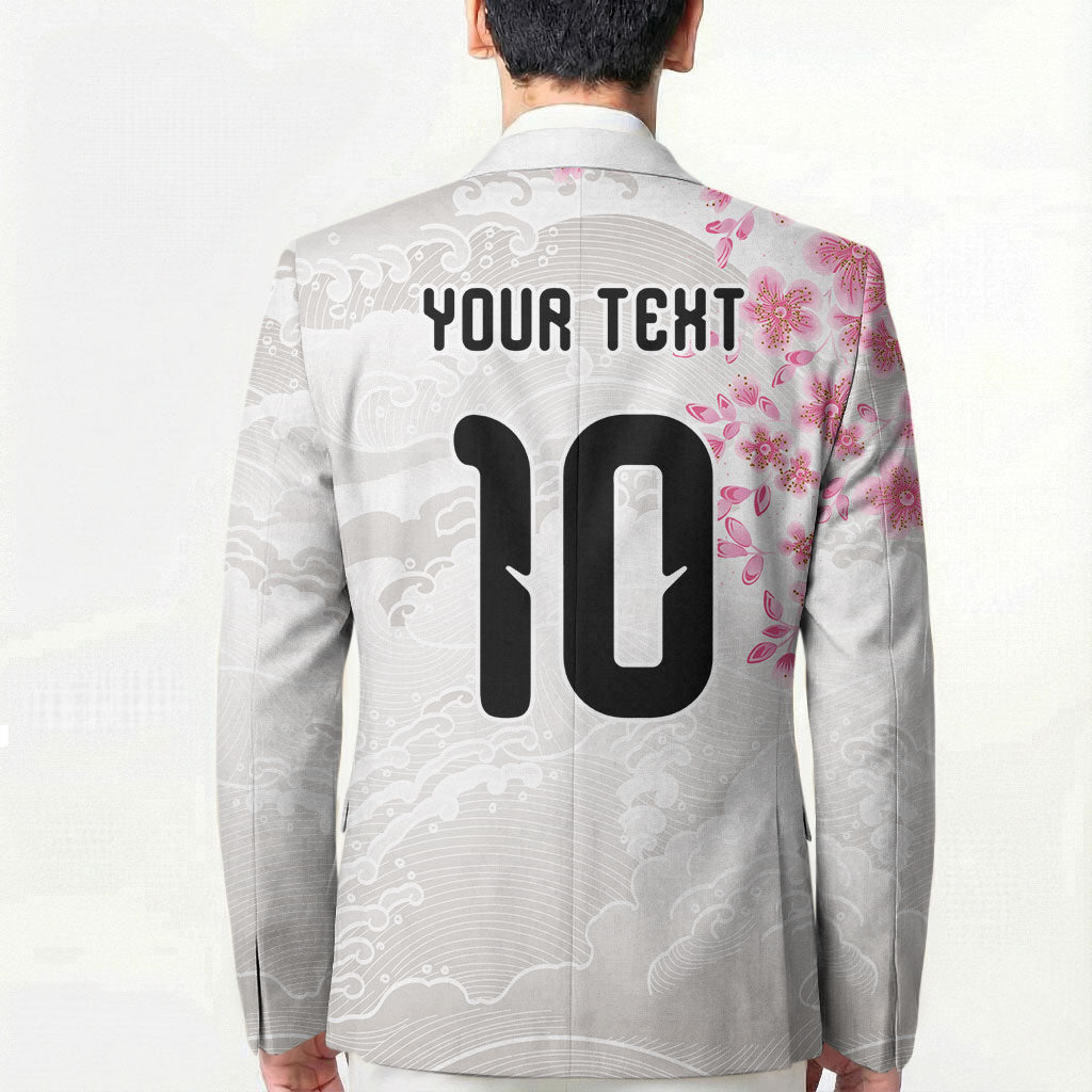 Custom Japan National Football Blazer Cherry Blossom Sakura Wave Traditional Graphic Art