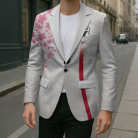 Custom Japan National Football Blazer Cherry Blossom Sakura Wave Traditional Graphic Art
