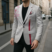 Custom Japan National Football Blazer Cherry Blossom Sakura Wave Traditional Graphic Art