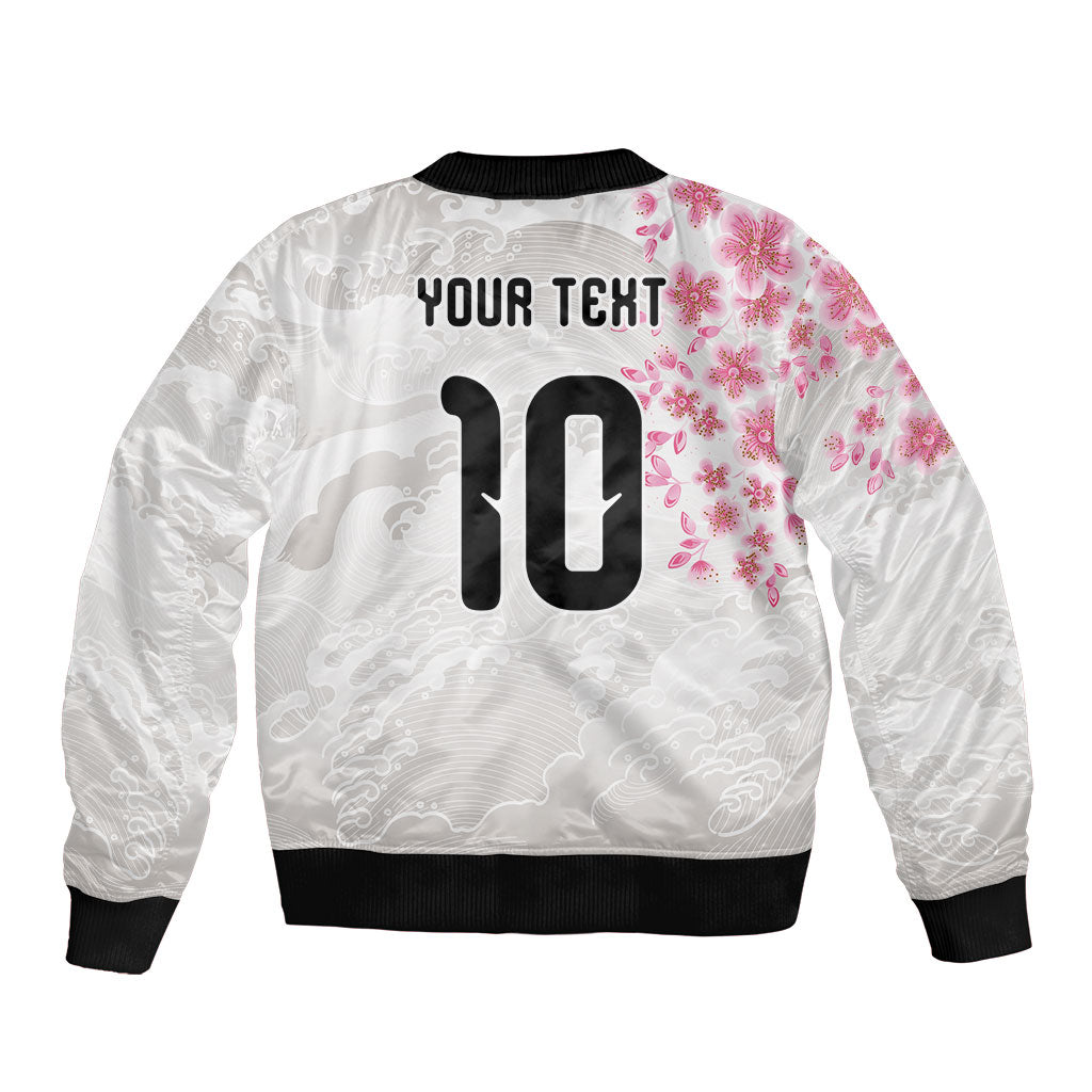 Custom Japan National Football Bomber Jacket Cherry Blossom Sakura Wave Traditional Graphic Art