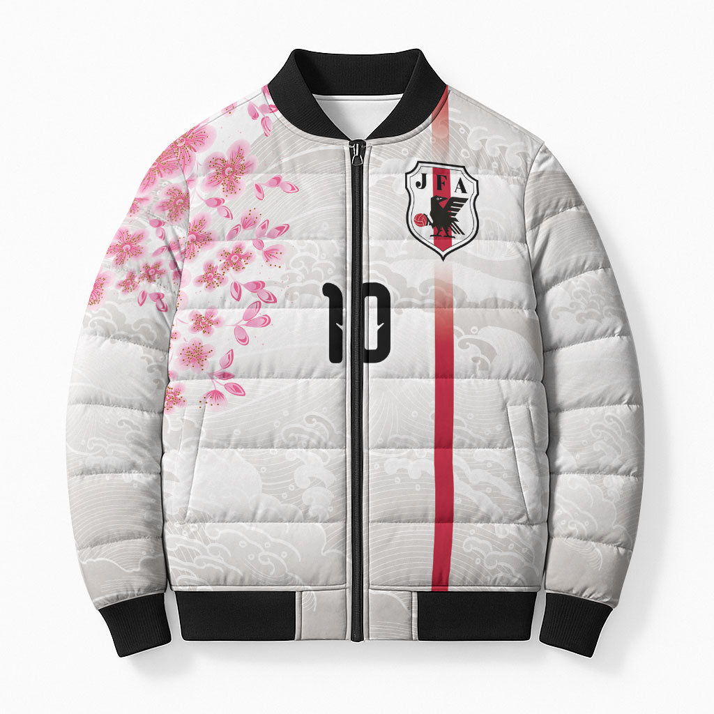 Custom Japan National Football Bomber Puffer Jacket Cherry Blossom Sakura Wave Traditional Graphic Art
