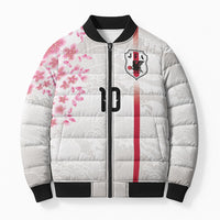 Custom Japan National Football Bomber Puffer Jacket Cherry Blossom Sakura Wave Traditional Graphic Art
