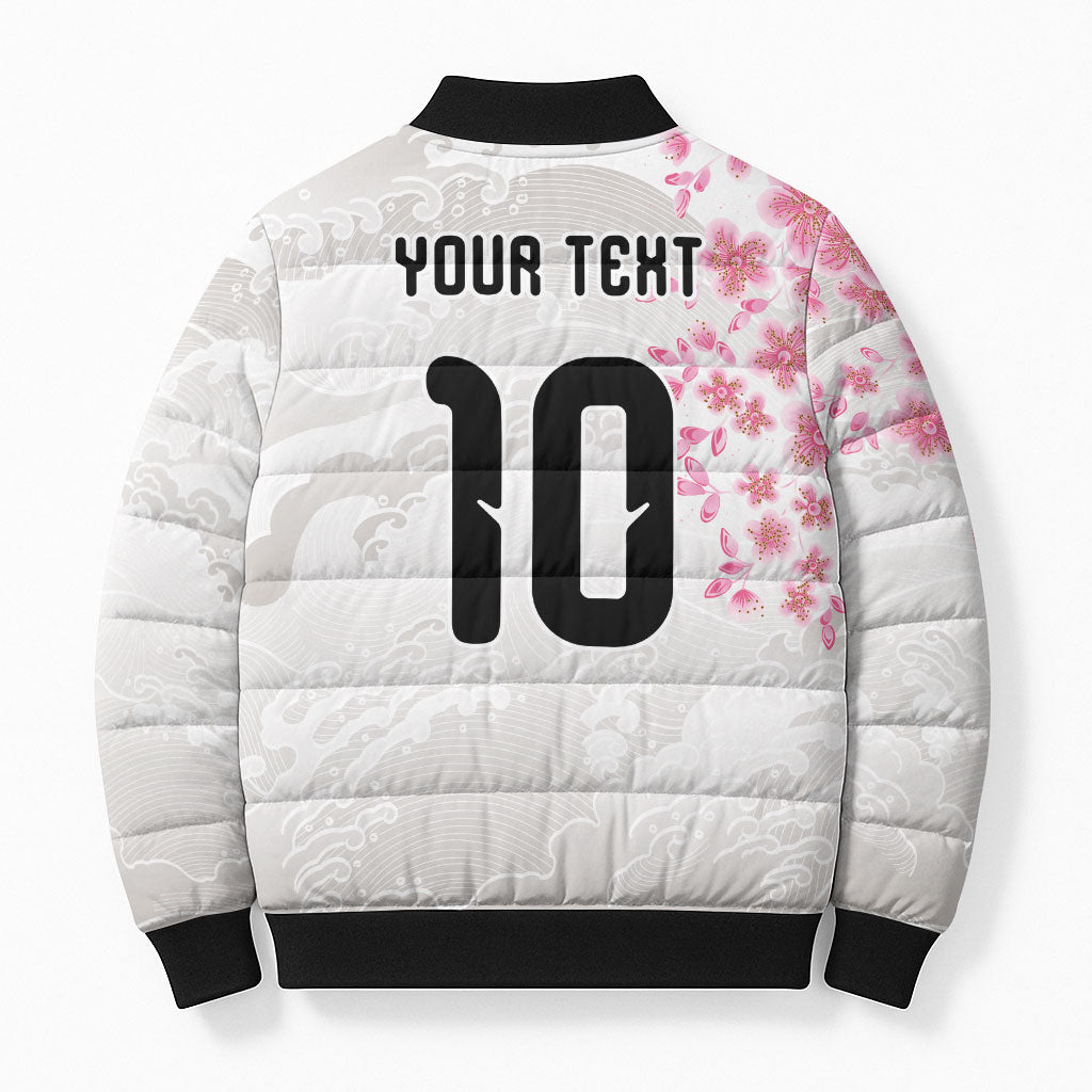 Custom Japan National Football Bomber Puffer Jacket Cherry Blossom Sakura Wave Traditional Graphic Art