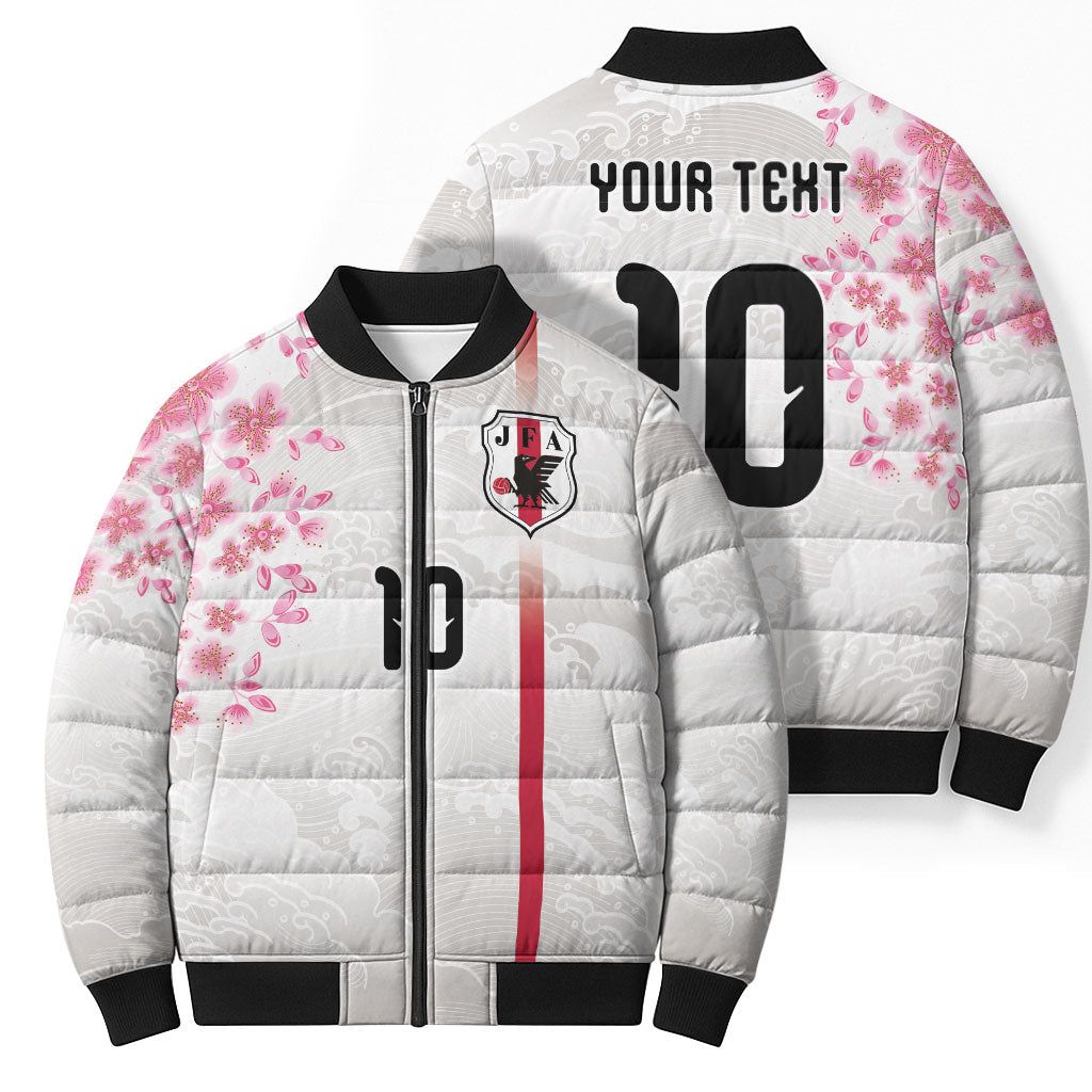 Custom Japan National Football Bomber Puffer Jacket Cherry Blossom Sakura Wave Traditional Graphic Art