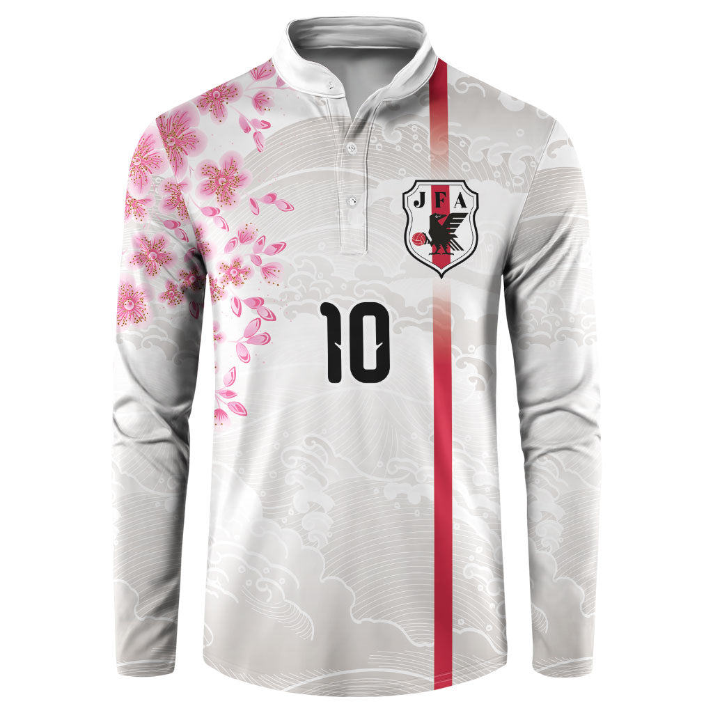 Custom Japan National Football Button Sweatshirt Cherry Blossom Sakura Wave Traditional Graphic Art