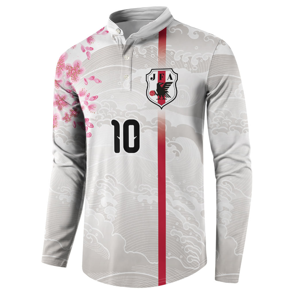 Custom Japan National Football Button Sweatshirt Cherry Blossom Sakura Wave Traditional Graphic Art