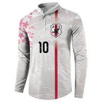 Custom Japan National Football Button Sweatshirt Cherry Blossom Sakura Wave Traditional Graphic Art