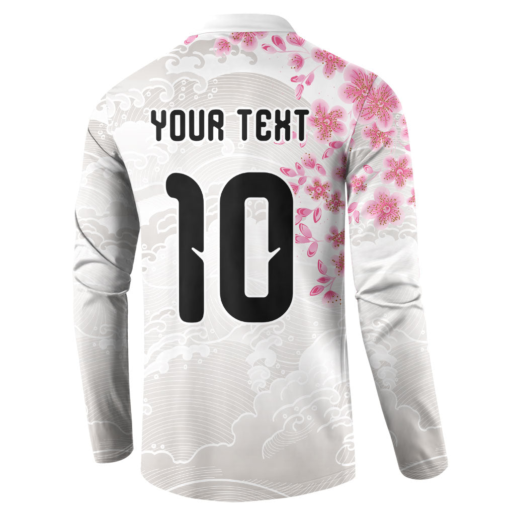 Custom Japan National Football Button Sweatshirt Cherry Blossom Sakura Wave Traditional Graphic Art