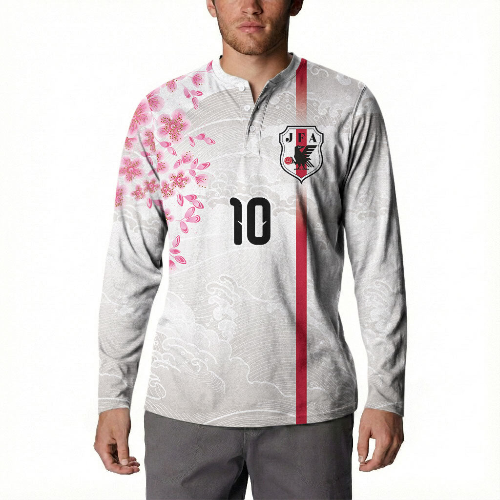 Custom Japan National Football Button Sweatshirt Cherry Blossom Sakura Wave Traditional Graphic Art